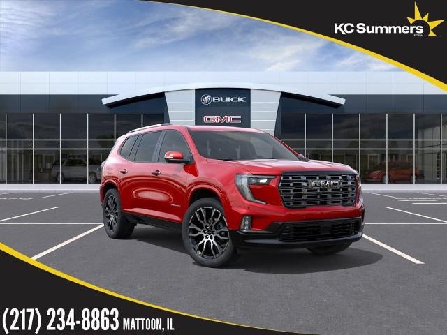 2026 GMC Acadia Denali Ultimate in Volcanic Red Tintcoat — front three-quarter view