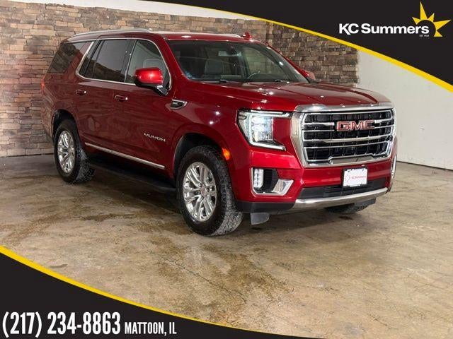 2021 GMC Yukon SLT in Cayenne Red Tintcoat — front three-quarter view